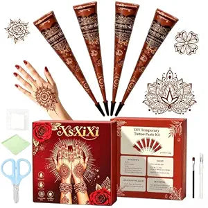 4 Pcs Temporary Tattoo Kit, Brown with Natural Vibrant Color