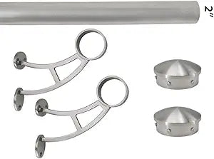 Solid Bar Mount Foot Rail Kit (Custom-Made), Brushed Stainless Steel Tubing (2 in OD, 5 ft = 60 in x 1 Long), Bar Mount Foot Rail Bracket, Tapered End Cap