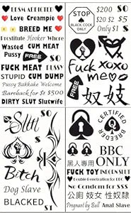 BBC Queen of Spades QoS 4 Sheets Temporary Tattoos Sticker SEX BDSM Total 57counts(15X21cm) Cuckold Queen of Spades QoS Hooker DIRTY Chinese Japanese Phrases