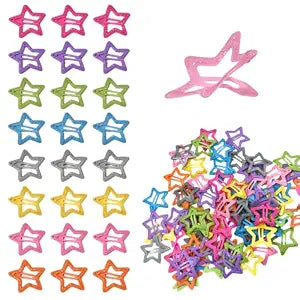 Y2K Glitter Star Snap Clips,80Pcs 8Color Metal Barrettes for Girls Women