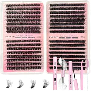 DAODER Short Lash Extension Kit 9-13MM Volume Lash Clusters Fluffier D Curl 50D 60D 80D 100D Cluster Eyelash Extensions Kit With Lash Bond Seal Remover 640pcs Individual Lashes for Natural Glam Vibes
