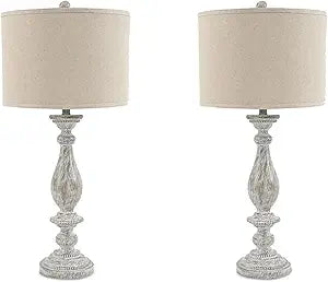 Signature Design by Ashley Bernadate Vintage Cottage Table Lamp, 2 Count, 31", Whitewash