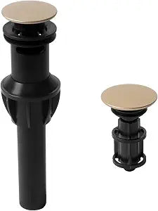 Bathroom Sink Drain with Overflow, Bathroom Sink Stopper for Vanity Vessel Sink,Universal Rapid Draining Plastic Pop-up Sink Drain with Anti-Clog Strainer, Brushed Gold