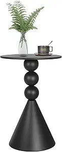 Metal Round Martini Table,Vintage Drum Side End Table,Modern Nightstand Accent Pedestal Tables Coffee Tables for Small Space Living Room, Bedroom,Black
