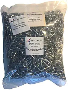 US Stainless Stainless Steel 316 Chain 5/32" (4mm) Medium Link Chain 50' in Poly Bag