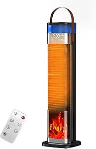 Space Heater Indoor, 25" 1500W PTC Ceramic Heater with atomization and humidification function, 3 Modes, 3D Flame, 12H Timer, 45┬░ Oscillating, with Remote, Tower Heater for Office Bedroom