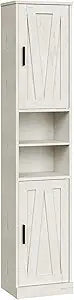 YATINEY Tall Bathroom Cabinet with 2 Barn Doors, Farmhouse Cabinet with Adjustable Shelves, Freestanding Bathroom Storage Organizer for Small Space, Kitchen, Bedroom, Cloud White