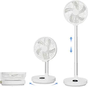 10 inch Foldable Rechargeable Oscillating Fan, 7200mAh Battery Operated Standing Fan with Remote, 6 Speeds and timing function, Ultra-quiet Pedestal Fans for Bedroom Office Camping Travel