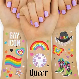 xo, Fetti 52pc Pride Temporary Tattoos - Iridescent Foil Pcs | Gay Decorations, LGBTQ Bachelorette, Rainbow Sticker Favors, Queer Party Decor