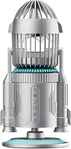 Rocket Desk Fan with Mist Humidifier, 5000mAh Portable Cordless Table Fan, RGB Gaming Room Decor, 180┬░ Auto-Oscillating & Tilt, Quiet Personal Cooling for Office, Bedroom & Gifting (Silver)