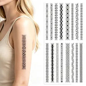 4 Sheets Celtic Band Tattoos. Black Armband Temporary Sticker Set.