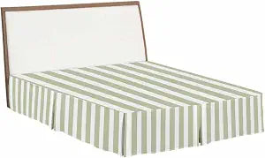 Sage Green Striped Bed Skirt Queen Size 16 Inch Drop Bed Frame Cover, Modern Farmhouse Sage Green White Stripes Sheet & Wrap Around Bed Skirts Dust Ruffle for Queen Bed with Split Corner