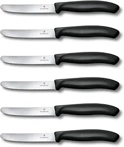 Victorinox Swiss Classic Tomato and Table Knife Set for Everyday Family Dining Serrated Blade in Black, Set of 6