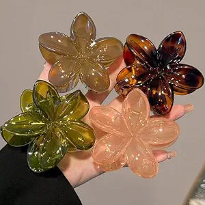 Flower Hair Claw Clips for Women, 4 Pcs Neutral Hawaiian Flower Hair Clips