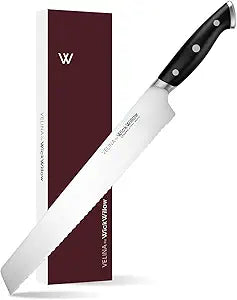 WICKWILLOW 10" Bread Knife Razor Sharp German Steel Serrated Knife for Homemade Bread & Sourdough Full Tang & Ergonomic Handle Gift Box Velina Series