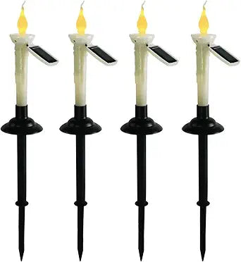 4Pcs Solar Taper Candles with Holders, Waterproof LED Candles Light Rechargeable Tapered Candlesticks with Dusk to Dawn Light Sensor for Outdoor Garden Patio Decor