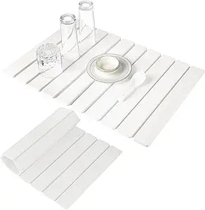 Large Stone Dish Drying Mats for Kitchen Counter 24"(L)16"(W) Foldable Quick Dry Stone Dish Drying Mats Kitchen Absorbent Diatomaceous Earth Drying Stone Mat for Dishes Bottles Cups White