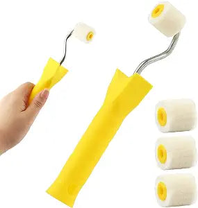 Mini Paint Roller, Extra Small Brushes Tool, 1 Inch Tiny Corner Painting Wool Brush, Easy Cleanup, Professional Touch-Ups for Walls, Cabinets & Crafts (1 Handle+4 Rollers)
