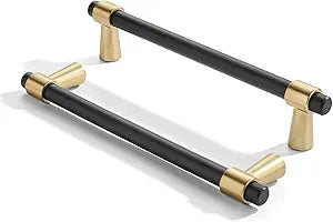 khtumeware 6 inch 5 Pack Matte Black/Brushed Brass Cabinet pulls Zinc Alloy, Kitchen Cabinet Handles, Wardrobe Drawer Handles - Suitable for Bathroom cabinets, Bedroom Furniture