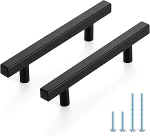 JOY DECOR 30 Pack 4 Inch Matte Black Square Cabinet Handles Stainless Steel Cabinet Hardware Pulls for Kitchen and Drawers with 6-2/5 Inch Overall Length