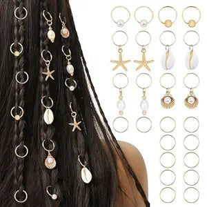 TEBIEKOY 24 PCS Hair Accessories for Women Seashell Loc Hair Jewelry for Braids Conch Dreadlock Clips Starfish Braids Rings Shell Pearl Hair Cuffs Summer Beach Decoration