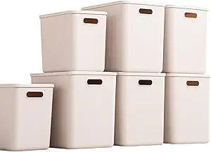 Plastic Storage Bins with lids,Storage Baskets,Container with handle,Storage Organizer Bins for Shelves,Office,Bedrooms,Closets, Cabinets(Grey5XL+2L)