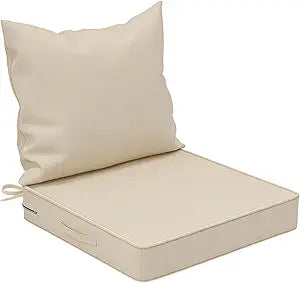 COZEER Patio Chair Cushions 24x24 Inch, Waterproof Fade Resistant Outdoor Cushions for Patio Furniture, Edge Binding Design with Handle, Adjustable Straps & Hook and Loop Fastener(White)