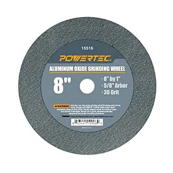 POWERTEC Bench Grinder Wheel 8 Inch 36 Grit, Aluminum Oxide Grinding Wheel for Bench Pedestal Grinder, 1" Thick 5/8" Arbor, Sharpening & Shaping Drill Bits, Blade, and Chisel 1PK (15516)