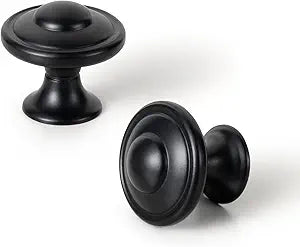 Set of 12 Matte Black Cabinet Knobs with Layered Concentric Ring Design Modern Decorative Handles for Classic and Contemporary Style Kitchen Drawer