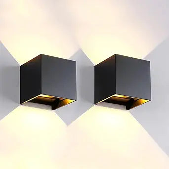 Mille Lucciole 2 Pack LED Outdoor Wall Lights Exterior/Interior, Up and Down Lights IP65 Waterproof Wall Sconces, Square Aluminum Outdoor Wall Lighting Fixtures, Modern Black 12W 3000K Warm Lights