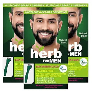 Herb for Men Mustache & Beard Dye (Natural Black, 3 Pack)