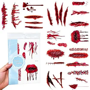 4 Sheets Large Zombie Makeup Scar Tattoo Stickers for Halloween Cosplay