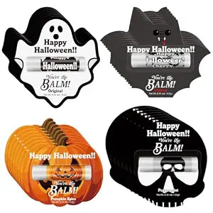 24 Pack Halloween Lip Balms Bulk Gifts 4 Flavors Ghost Skull Bat Pumpkin