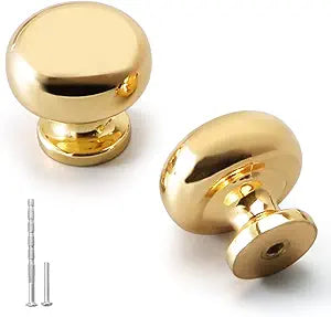 YAGU 10 Pack Polished Brass Kitchen Cabinet Knobs 1-1/8 Inch Round Solid Dresser Drawer Knob Unlacquered Gold Modern Furniture Shiny Pulls and Bright Handles Hardware for Closet Cupboard Wardrobe