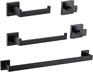 Ralbay Bath Towel Bar, Premium Stainless Steel 5 Pieces Bathroom Hardware Accessories Set Wall Mounted Towel Bar Set, Matte Black
