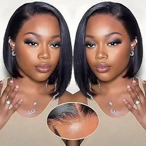 Wear and Go Glueless Bob Wig Human Hair Pre Plucked Pre Cut 180% Density 5x5 HD Transparent Lace Front Wigs Human Hair for Black Women Short Straight Bob Wigs No Glue Lace Closure Wigs 10 Inch