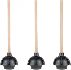 SteadMax Rubber Toilet Plunger, Double Thrust Force Cup, Heavy Duty, Commercial Grade with 18 Wood Handle (Pack of 3)