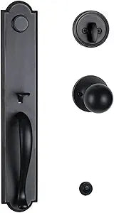 Dummy Handleset Aged Bronze FinishFront Door inactive Entry Handleset Reversible for Right and Left Handed,with Single Cylinder Deadolt in Matt Black,MDHST201810B-D-LV