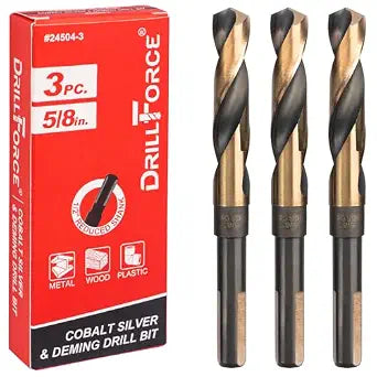 3PCS 5/8 Inch Cobalt Drill Bits HSSCO High Speed Steel M35 S&D Twist Drill Bits for Stainless Steel 1/2" Reduced Shank 6" OAL 135-Degree Split Point