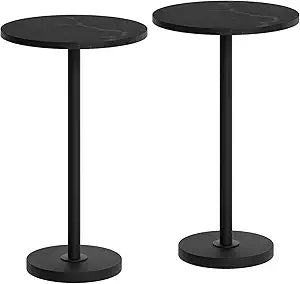 YATINEY Small Side Table, Round Drink Table, Coffee Martini Table with Pedestal Accent, End Table for Small Spaces in Living Room, Bedroom, Dormitory, Marble Black and Black ET30L2BM
