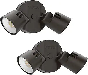 Lithonia Lighting HomeGuard 2-Light LED Outdoor Flood Lights, Wall or Ceiling Mount Outdoor Lights, 4000K Cool White, Round Heads, Dark Bronze, 2-Pack (HGX LED 2RH 40K 120 DDB CP2 M2)
