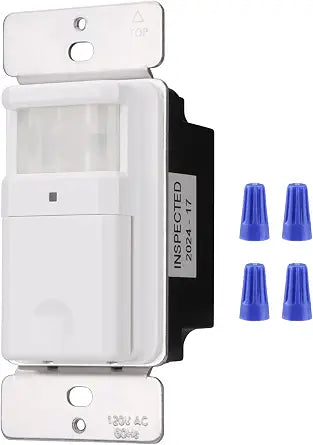 Wengart PIR Motion Sensor Light Switch BAG-001,120VAC Single Pole,180 Sensor Coverage Neutral Wire Required,Work for CFL/LED/Incandescent Bulb,White