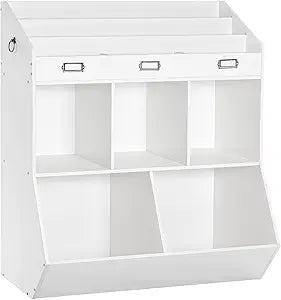HOOBRO Kids Bookshelf, Toy Organizer and Storage, Bookshelf for Kids, 5 Compartments and 3-Layer Shelves, Bookcase Footboard, for Game Room, Playroom, Nursery, School, White WT34CW01
