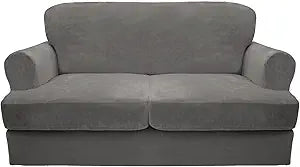 CUCRAF Cushion Sofa Cover 3 Piece Slipcovers, Soft Thick Velvet Couch Cover for Living Room, Washable High Stretch Furniture Protector with 2 Cushion Sofas Slipcover, (Large, Grey)