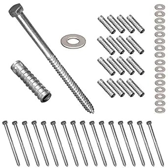 Electriduct 8" Lag Bolts with Lag Shield Anchors and Washers 1/2" Diameter (Pack of 16) - Concrete Mounting Hardware for Parking Curbs, Speed Bumps, Wheelchair Ramps, Cable Protectors, Cord Covers