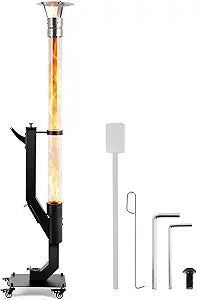 64 Inch Pellet Patio Heater, Outdoor Wood Pellet Stove with Stainless Steel Rain Cap, Lockable Caster Wheels & Carry Handle, Ash Tray + Adjustable Air Inlet for Garden Backyard Party