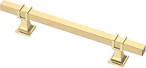 Alzassbg 10 Pack Gold Cabinet Pulls, 5 Inch(128mm) Hole Centers Kitchen Hardware Square Cabinet Handles for Cabinets and Drawers AL3094BB