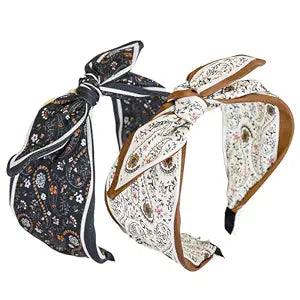 2 Pack Bow Headbands for Women Knotted Headband Floral Rabbit ear Cute Hairband Hair Accessories for Women and Girls