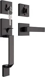 Tinewa San Clemente Oil Rubbed Bronze Handleset with Single Cylinder Deadbolt, Upgrated Entry Door Lock Set, Adjustable Hole Space, Zinc Alloy & Reversible Handle Lever, 1 Pack