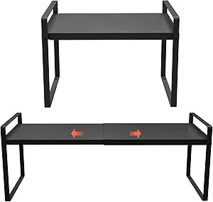 (2-Pack) 11" Cabinet Shelf Organizer Set, 14"~25" Expandable Shelves for Kitchen Cabinets & Cupboards, Perfect for Dishes, or Small Appliance Storage